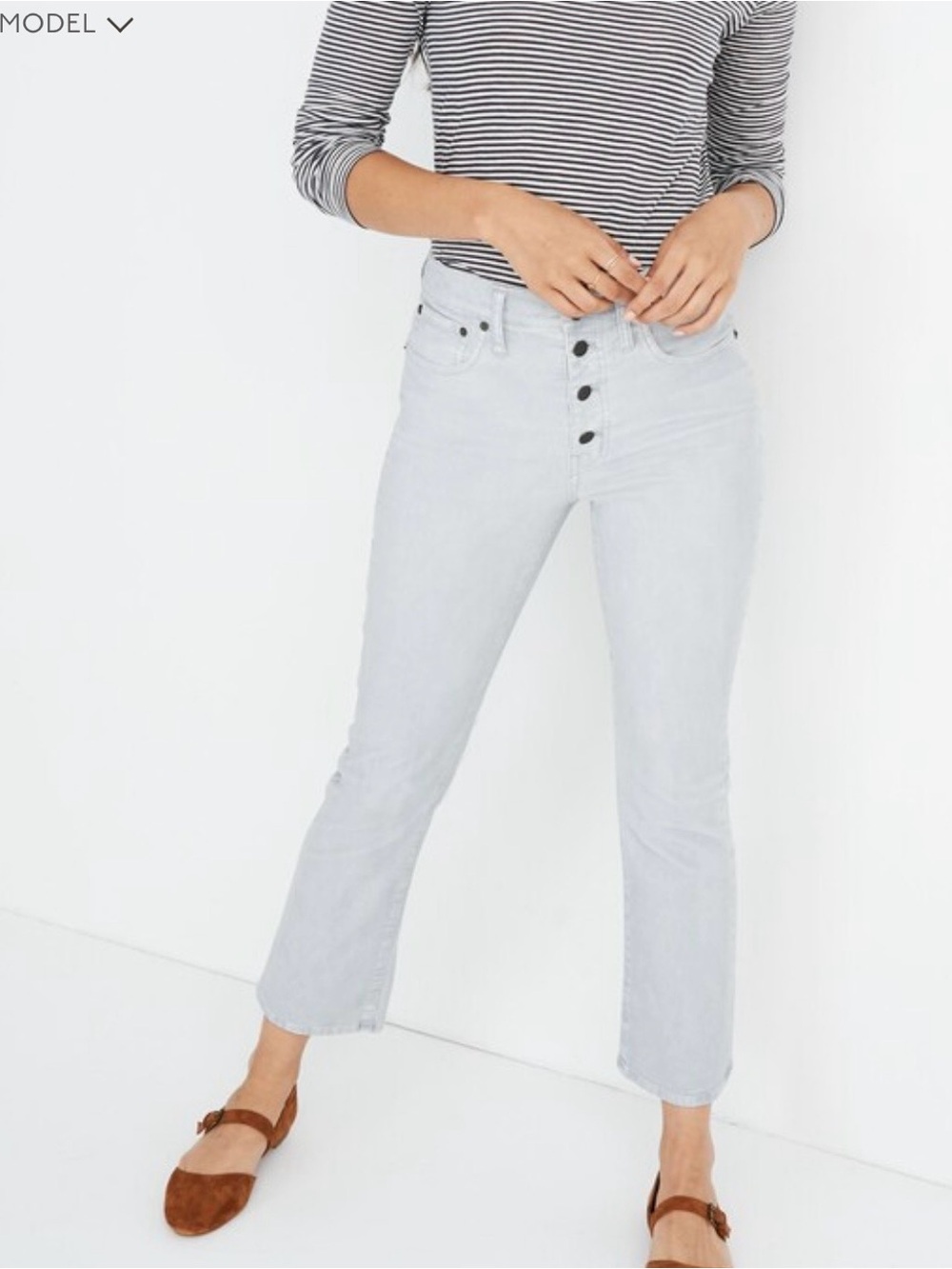 Madewell Cali Demi-Boot Jeans in Corduroy Button-Front Edition Cool Fog Size 28